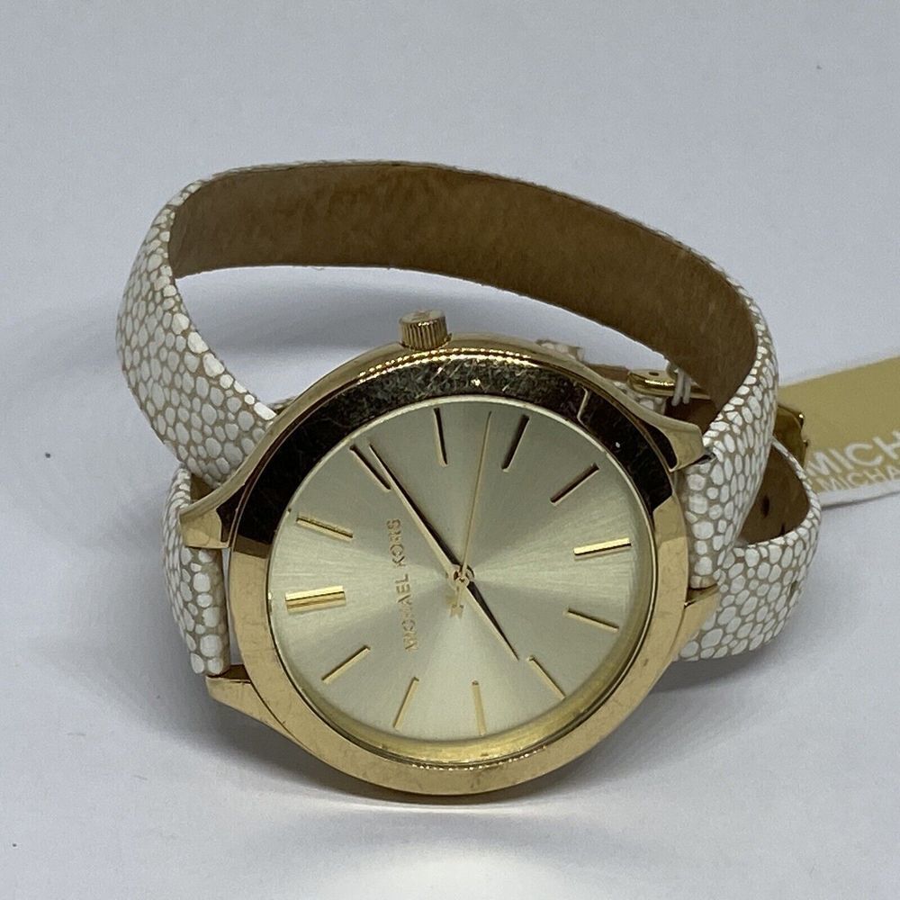 Michael Kors Slim Runway MK2477 Women Leather Analog Gold Dial Wrist Watch MP335 - Picture 7 of 12